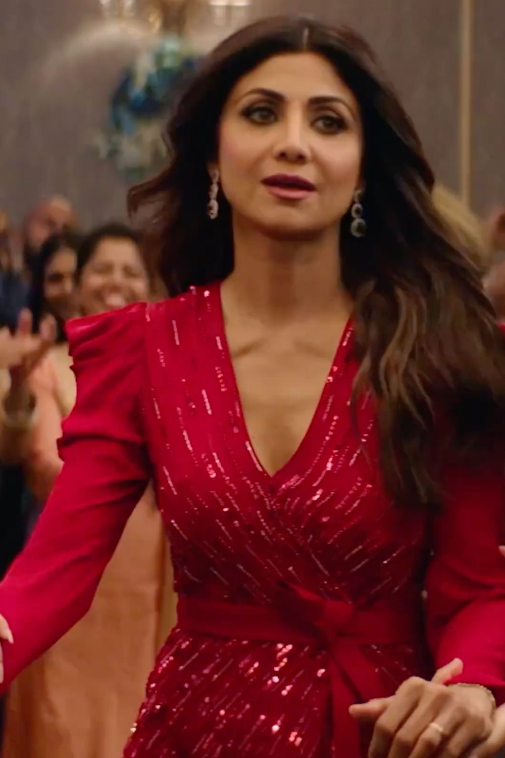 Shilpa Shetty Kundra In Our Bright Red Starry Full Sleeves Gown