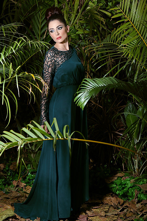 Forest Green Waterfall Gown Ohaila Khan Forest Green Waterfall Gown Ohaila Khan